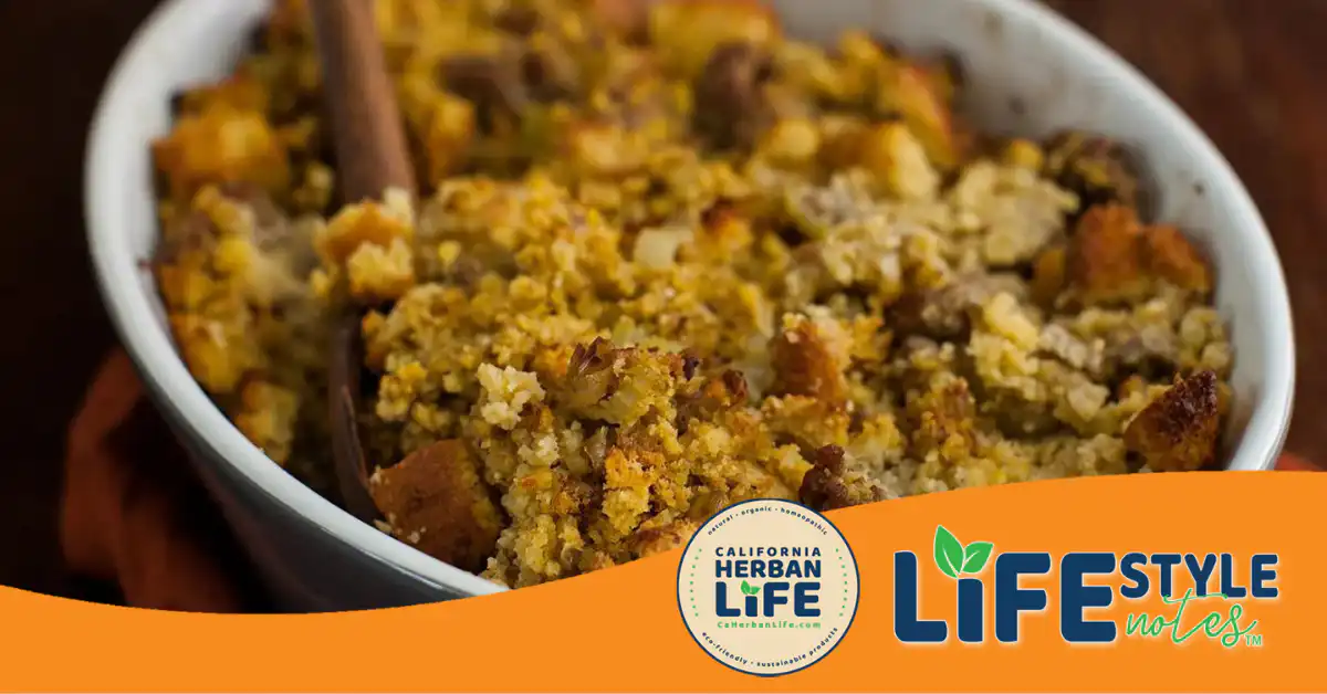 gluten free cornbread stuffing and sauteed leeks