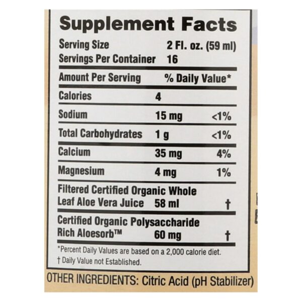 lily of the desert organic preservative free whole leaf aloe vera juice 32 fl. oz.