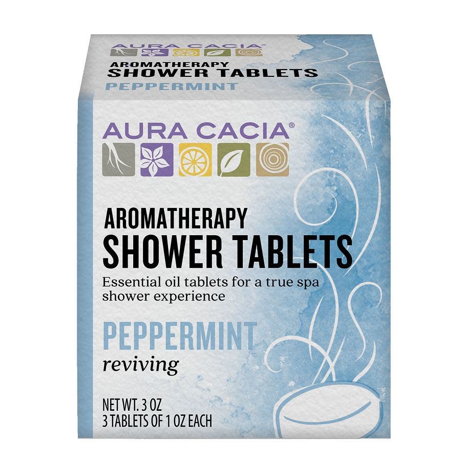 051381882655 aura cacia shower tablets box peppermint a188265c front 1.jpeg