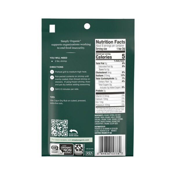 simply organic cajun dry rub mix .88 oz