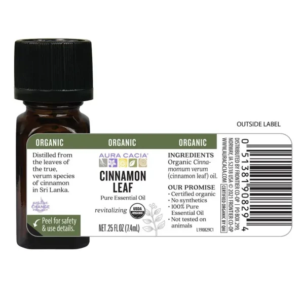aura cacia essential oil organic cinnamon leaf, 0.25 oz