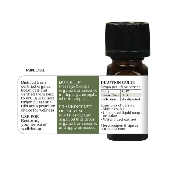 aura cacia organic essential oil frankincense 0.25 fl.oz.