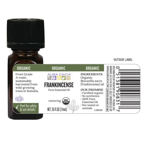 aura cacia organic essential oil frankincense 0.25 fl.oz.