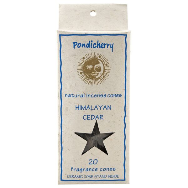 1 pondicherry natural incense himalayan cedar cones 20 per package includes ceramic cone stand 209715 front.jpg