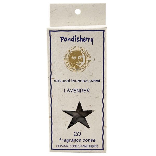 1 pondicherry natural incense lavender cones 20 per package includes ceramic cone stand 209717 front.jpg