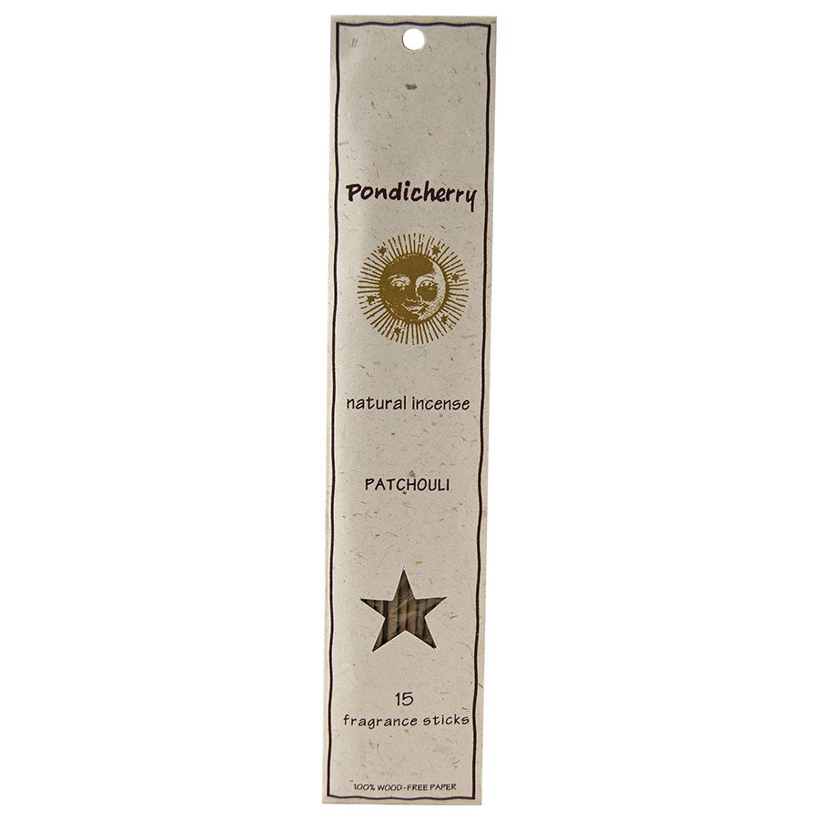 1 pondicherry natural incense patchouli sticks 15 per package 209709 front.jpg