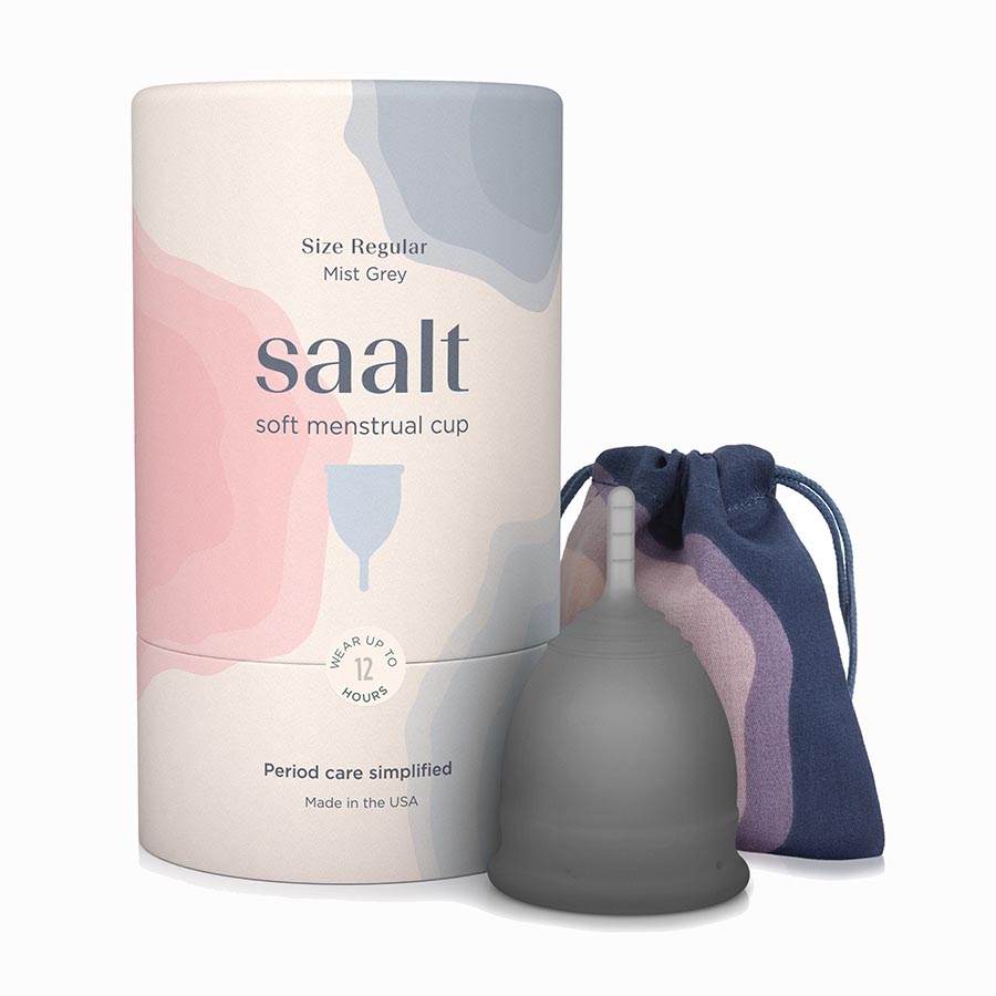 1 saalt regular size soft menstrual cup mist grey front with bag 238950.jpg