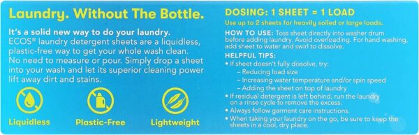 ecos next liquidless laundry detergent, free & clear 50 squares