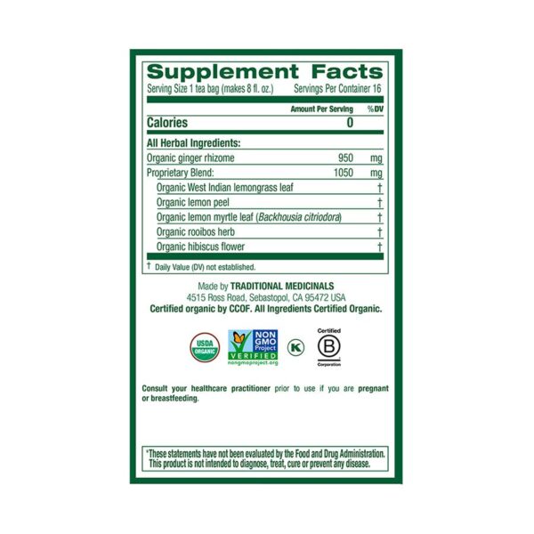 traditional medicinals lemon ginger tea bags 16 ct.