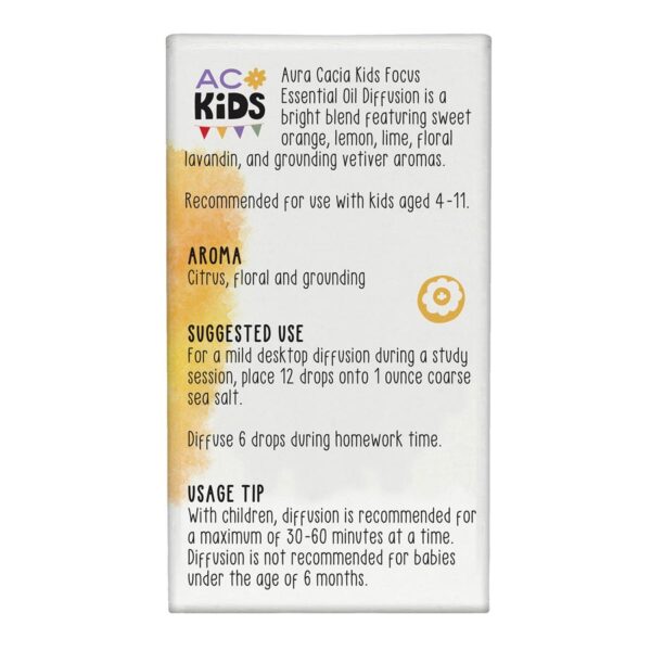 aura cacia kids essential oil focus blend 0.25 oz, boxed