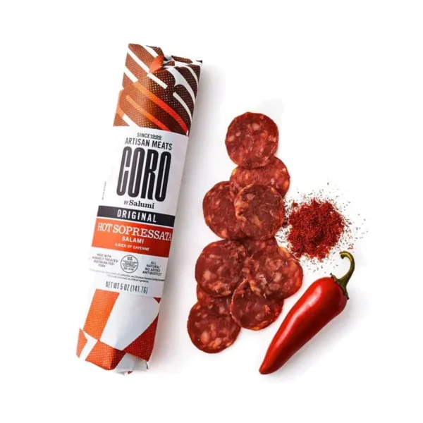 coro foods uncured piccolo salami 5oz hot sopressata 239865 front.webp