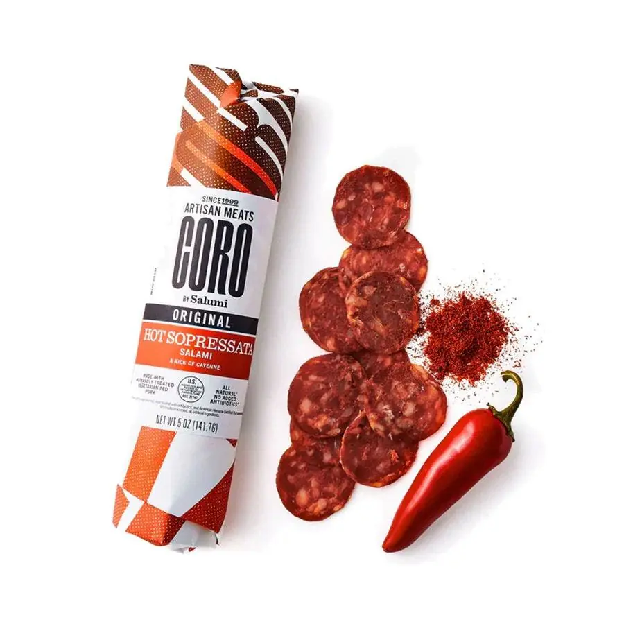 coro foods uncured piccolo salami 5oz hot sopressata 239865 front.webp