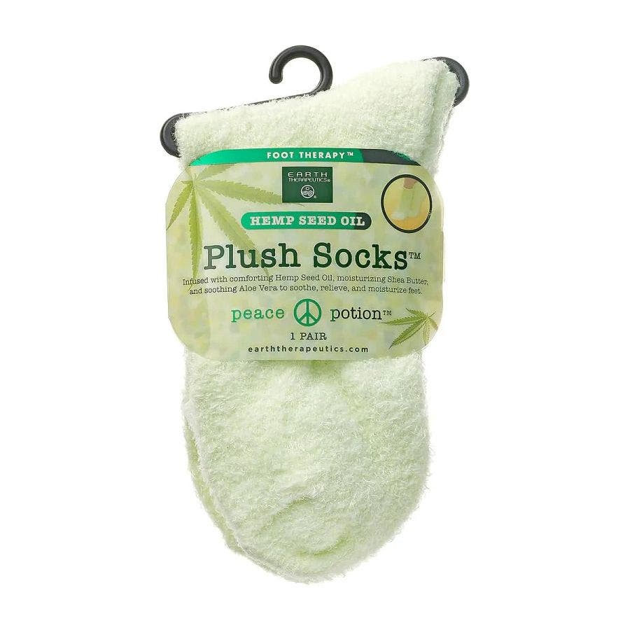 earth therapeutics hemp seed oil plush socks light green front 240245.jpg