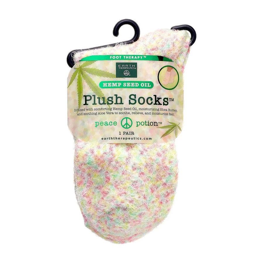 earth therapeutics hemp seed oil plush socks peach confetti front 240246.jpg