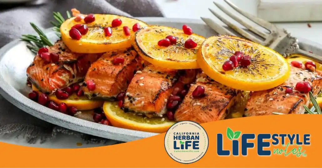 Ginger Orange Salmon with Pomegranate Seeds