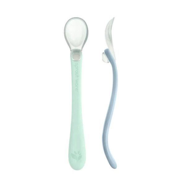 green sprouts silicone and sprout ware first food spoons 2 pack light sage light blueberry front 239602.jpeg
