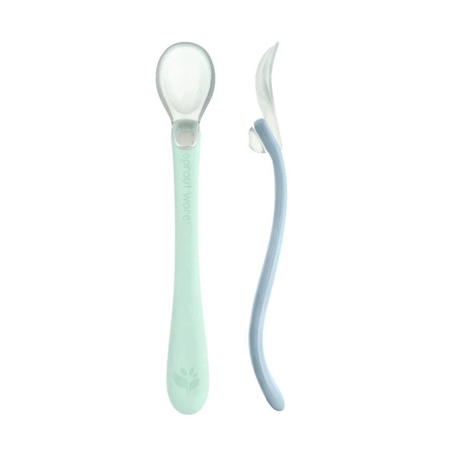 green sprouts silicone and sprout ware first food spoons 2 pack light sage light blueberry front 239602.jpeg