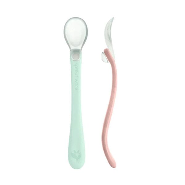 green sprouts silicone and sprout ware first food spoons 2 pack light sage light grapefruit front 239603.jpeg