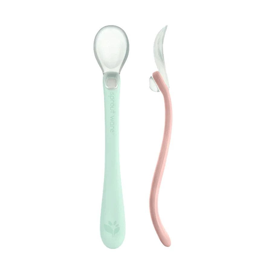 green sprouts silicone and sprout ware first food spoons 2 pack light sage light grapefruit front 239603.jpeg