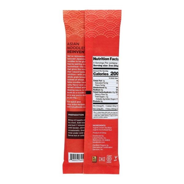 lotus foods organic buckwheat & brown soba rice noodles 8 oz.