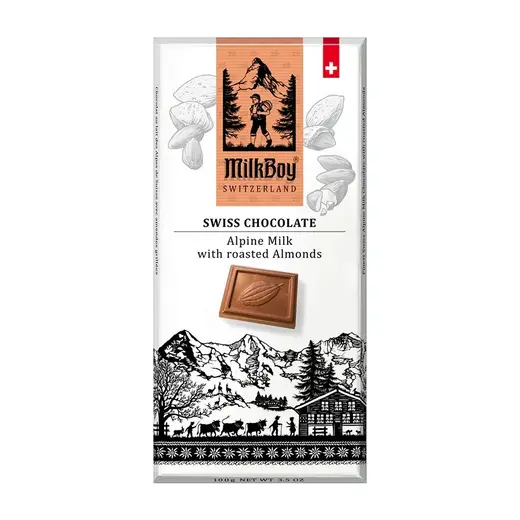 milkboy alpine milk chocolate almonds 3.5oz bar front 239622.webp