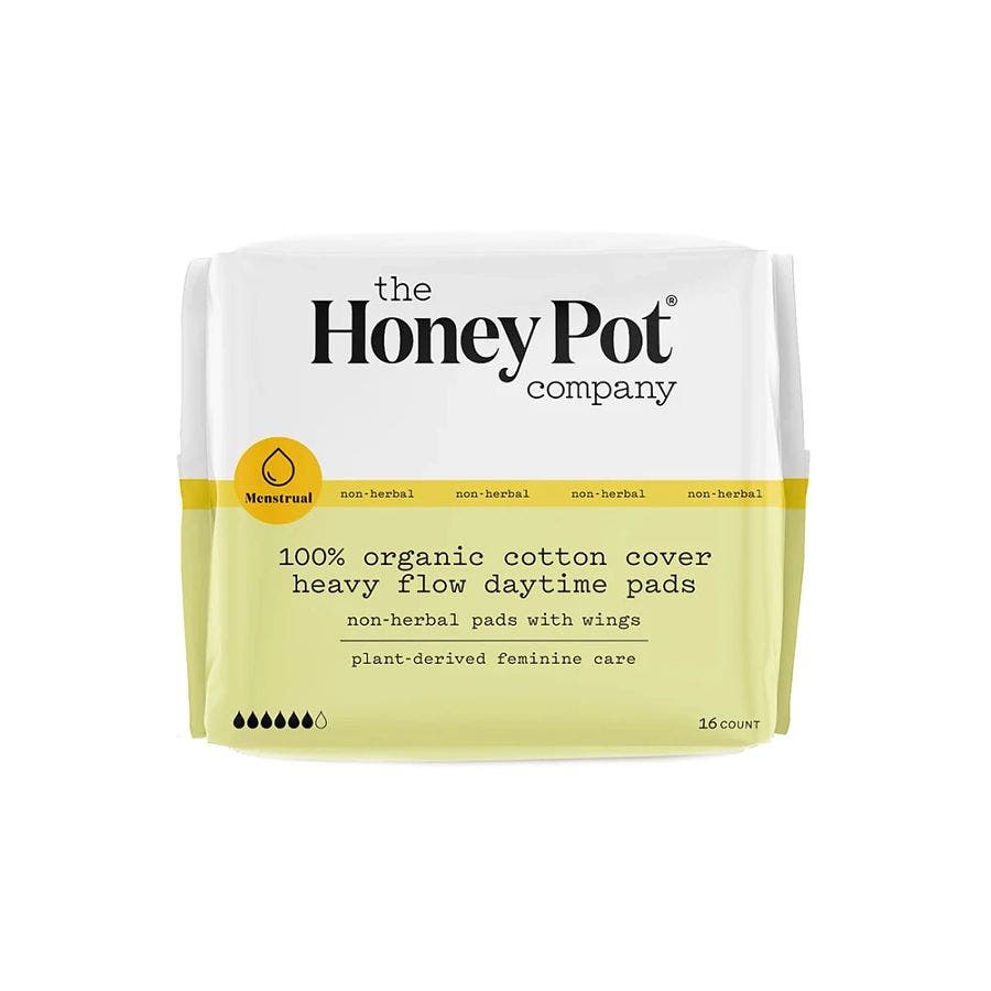 the honey pot organic non herbal menstural pads heavy flow with wings 16count front 240383 1.jpg