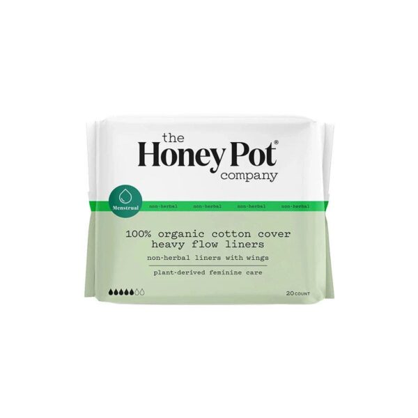 the honey pot organic non herbal pantiliners heavy flow with wings 20count front 240382 1.jpg