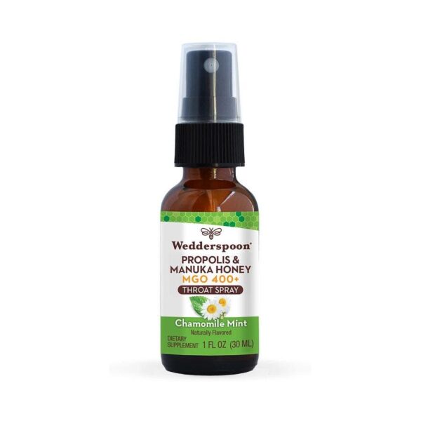 wedderspoon chamomile mint propolis honey throat spray 1floz front bottle 240496.jpg