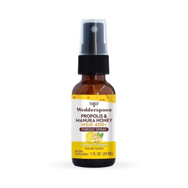 wedderspoon lemon and ginger propolis honey throat spray 1floz front bottle 240495 1.jpg