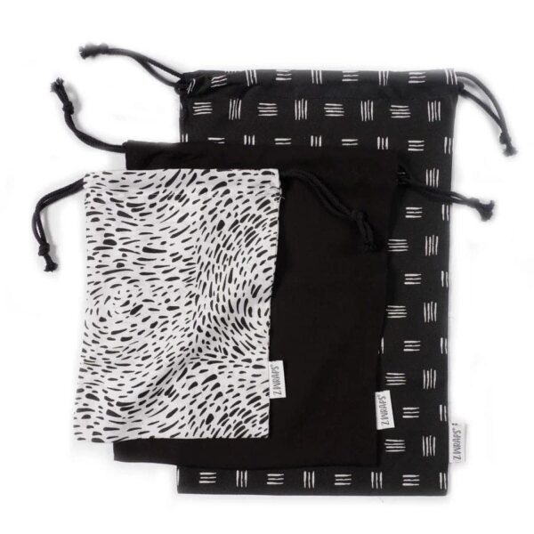 z wraps 3 pack assorted sizes reusable produce bags (deryn, black & rhys)