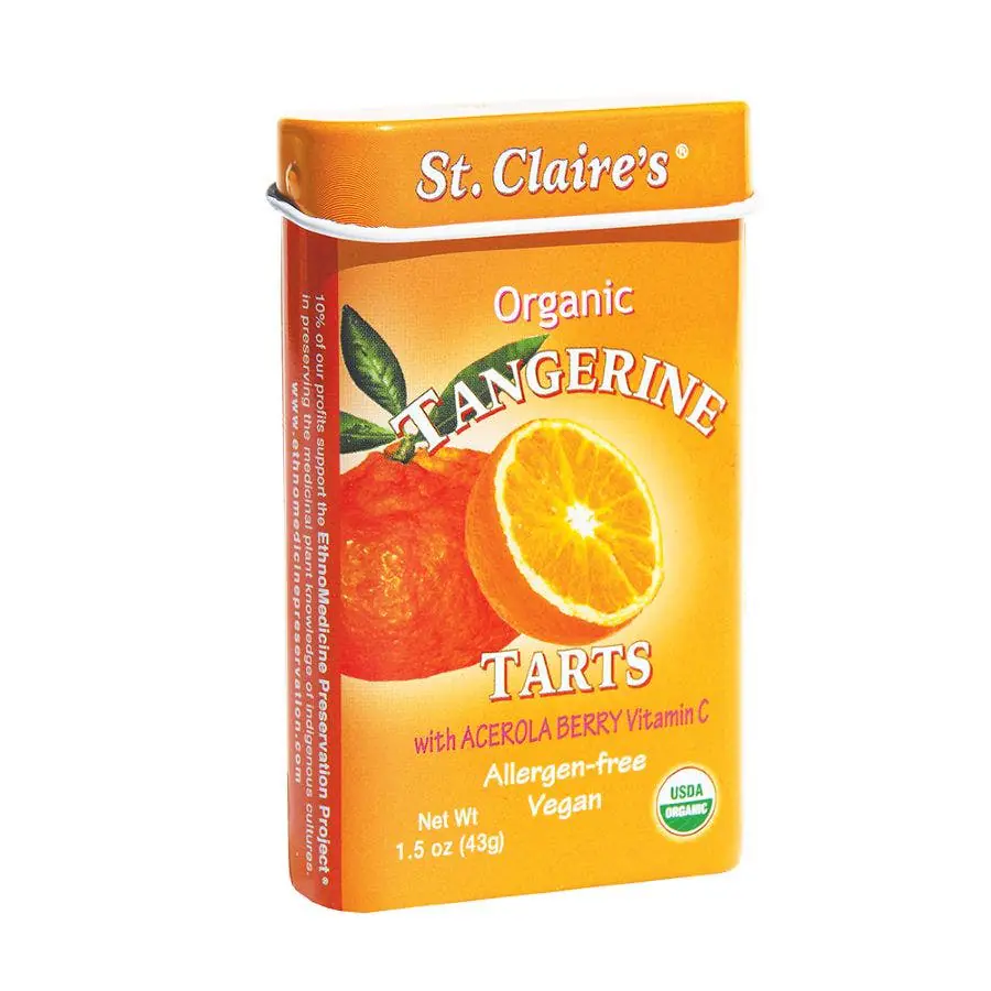 st claires organics tangerine fruit tarts 1.5oz tin front 240597.webp
