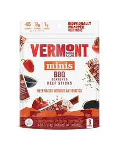 vermont smoke abdcre 6 0 oz mini sticks per resealable bag bbq beef 231334 front