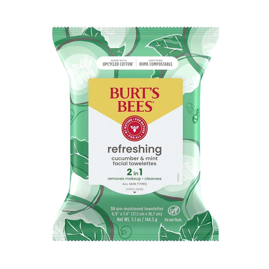 Burt's Bees Refreshing 2-in-1 Facial Towelettes with Cucumber & Mint 30 count