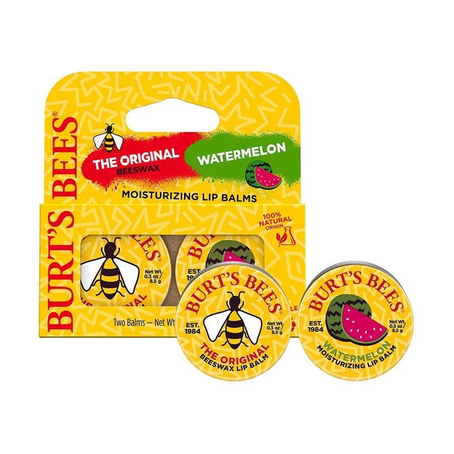 Burt's Bees Beeswax & Watermelon Lip Balm Tin 2 (0.3 oz.) tins in blister box