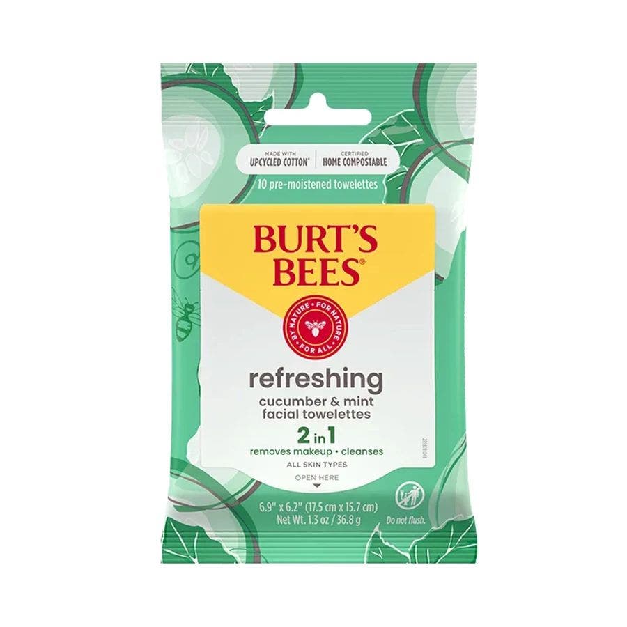 Burt's Bees Refreshing 2-in-1 Facial Towelettes with Cucumber & Mint 10 count