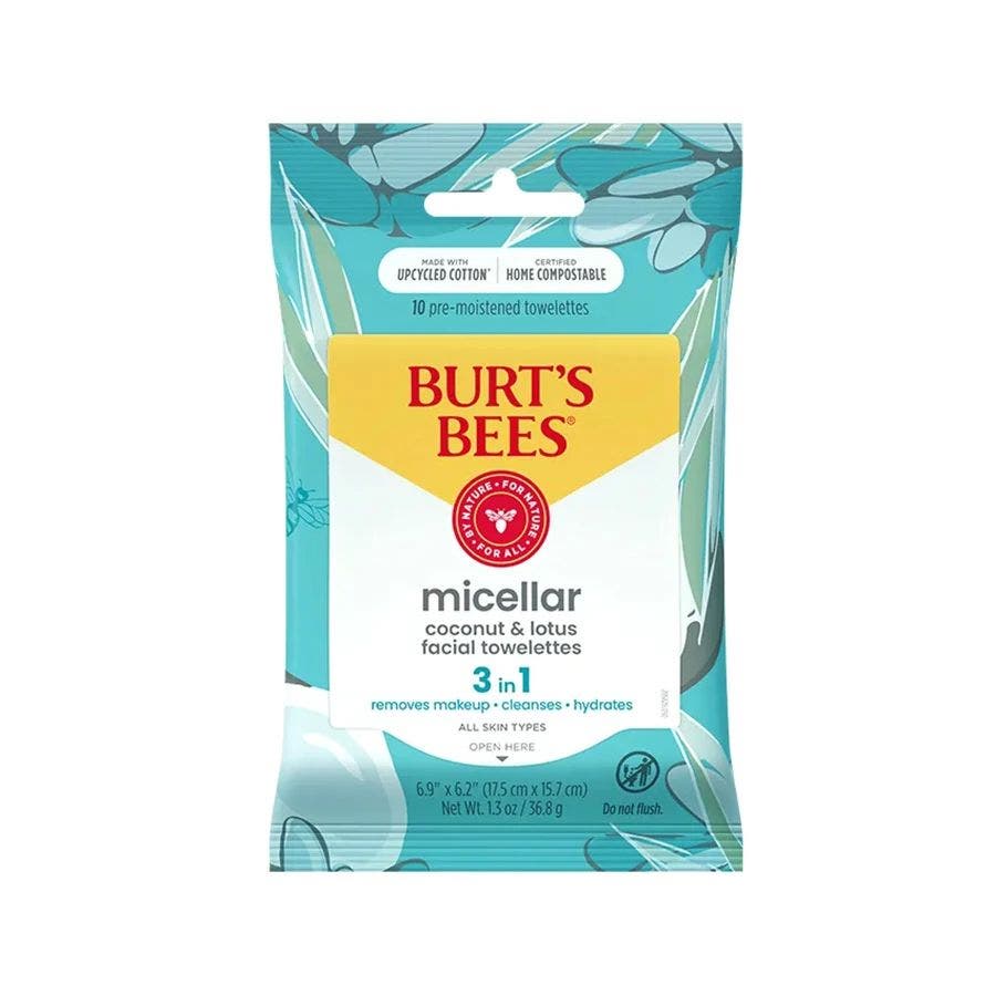 Burt's Bees Micellar 3-in-1 Facial Towelettes with Coconut & Lotus 10 count