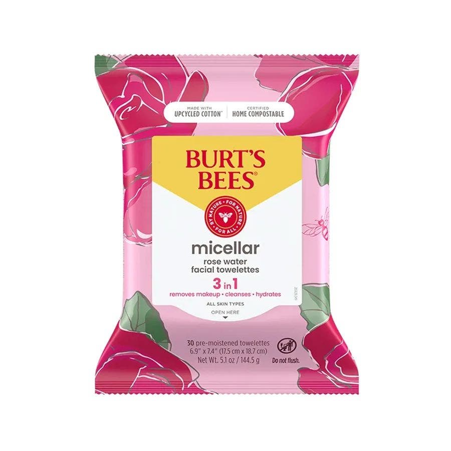 Burt's Bees Micellar 3-in-1 Facial Towelettes with Rose Water 30 count
