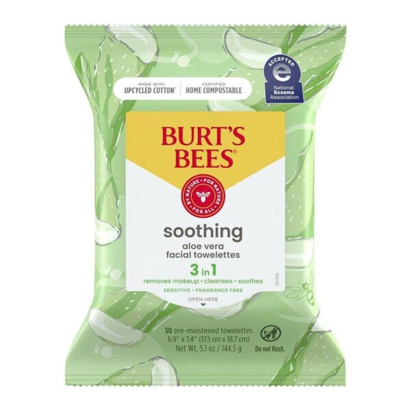 Burt's Bees Soothing 3-in-1 Facial Towelettes with Aloe Vera 30 count