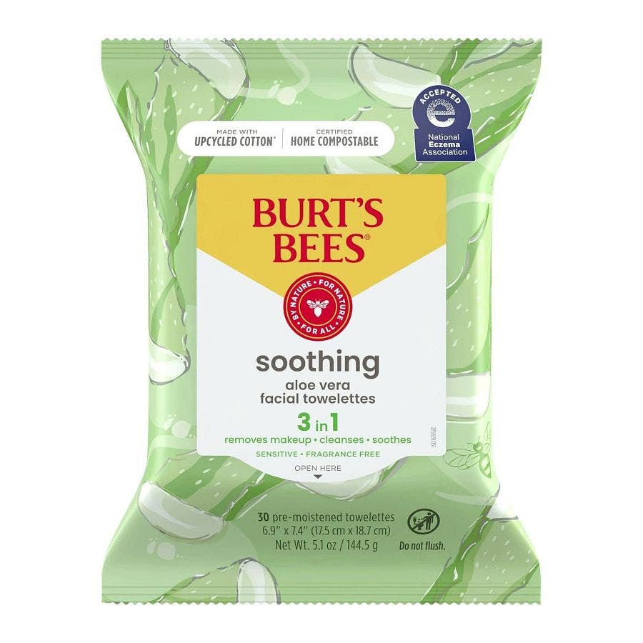 Burt's Bees Soothing 3-in-1 Facial Towelettes with Aloe Vera 30 count