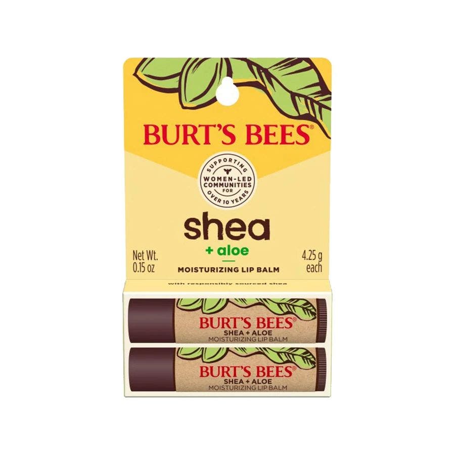 Burt's Bees Shea Butter & Aloe Moisturizing Lip Balm 2 (0.15) tubes in blister box