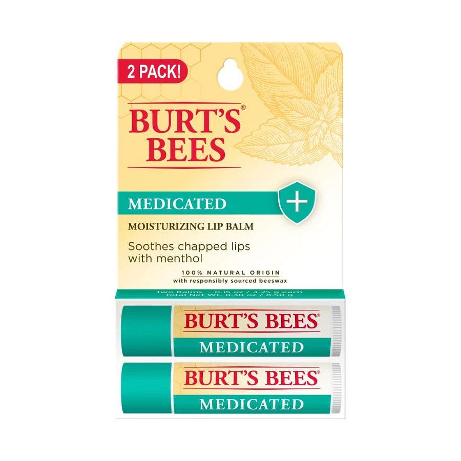 Burt's Bees Medicated Lip Balm 2 (0.15 oz.) tubes in blister box