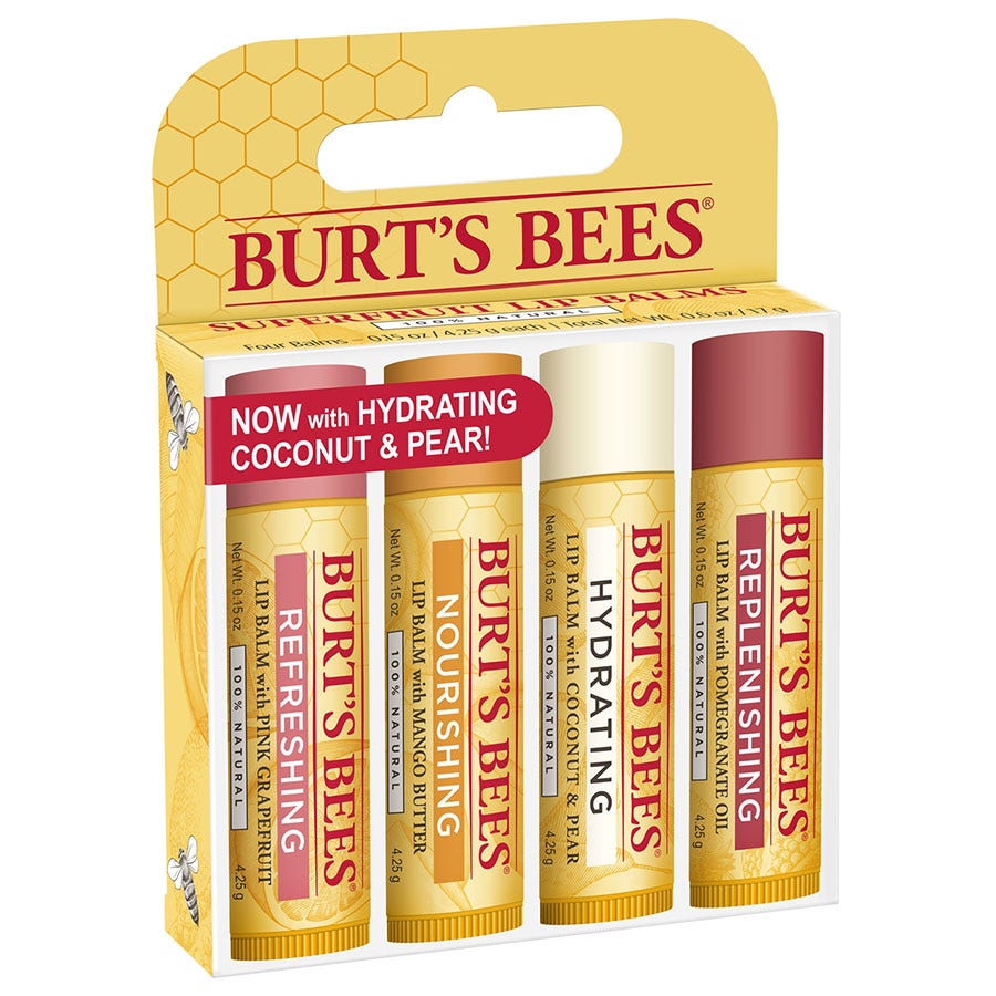 Burt's Bees Superfruit Lip Balm 4 (0.15 oz.) tubes in blister box