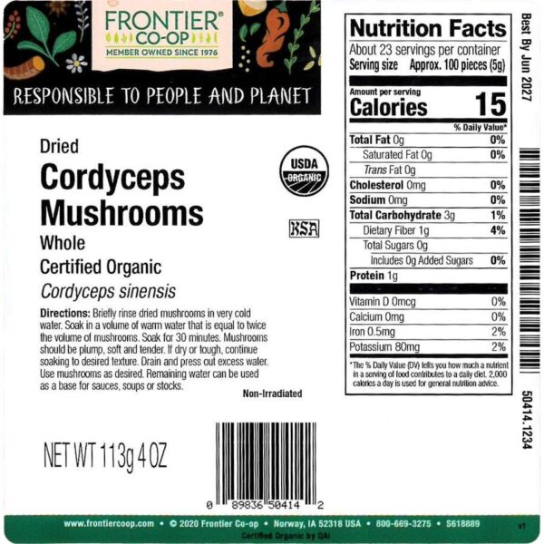 Frontier Co-op Cordyceps Mushrooms, Dried Whole, Organic 1/4 lb. - Image 2