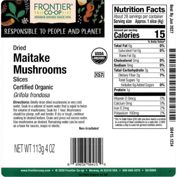 Frontier Co-op Maitake Mushrooms, Dried Slices, Organic 1/4 lb. - Image 2