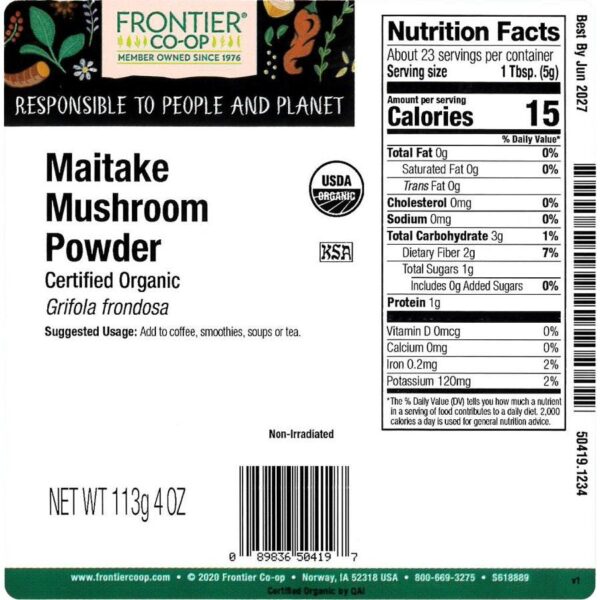 Frontier Co-op Maitake Mushroom Powder, Organic 1/4 lb. - Image 2