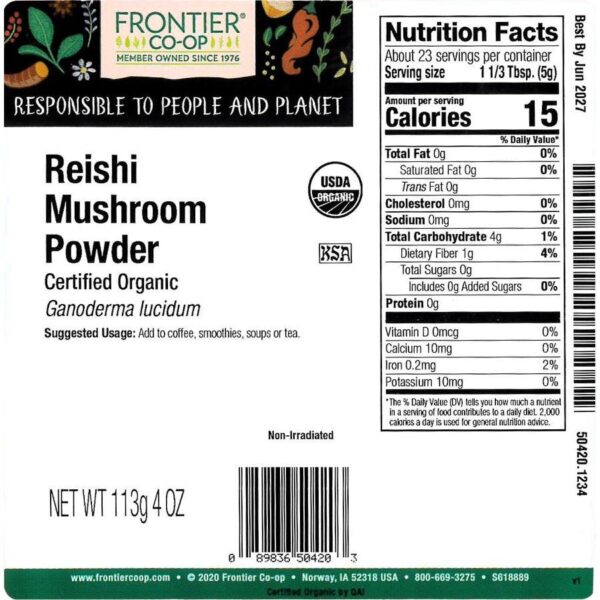 Frontier Co-op Reishi Mushroom Powder, Organic 1/4 lb. - Image 2