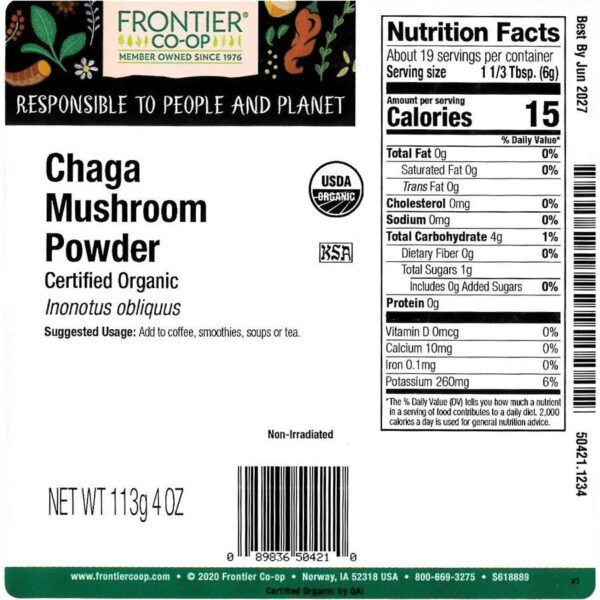 Frontier Co-op Chaga Mushroom Powder, Organic 1/4 lb. - Image 2