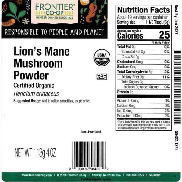 Frontier Co-op Lion's Mane Mushroom Powder, Organic 1/4 lb. - Image 2