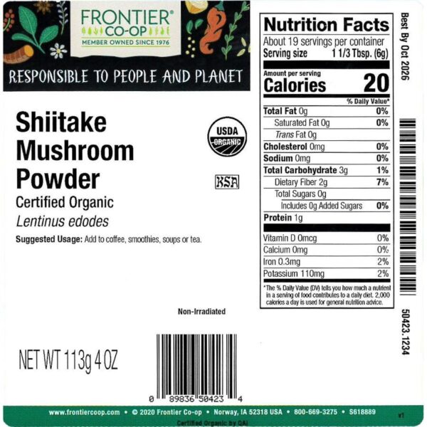Frontier Co-op Shiitake Mushroom Powder, Organic 1/4 lb. - Image 2