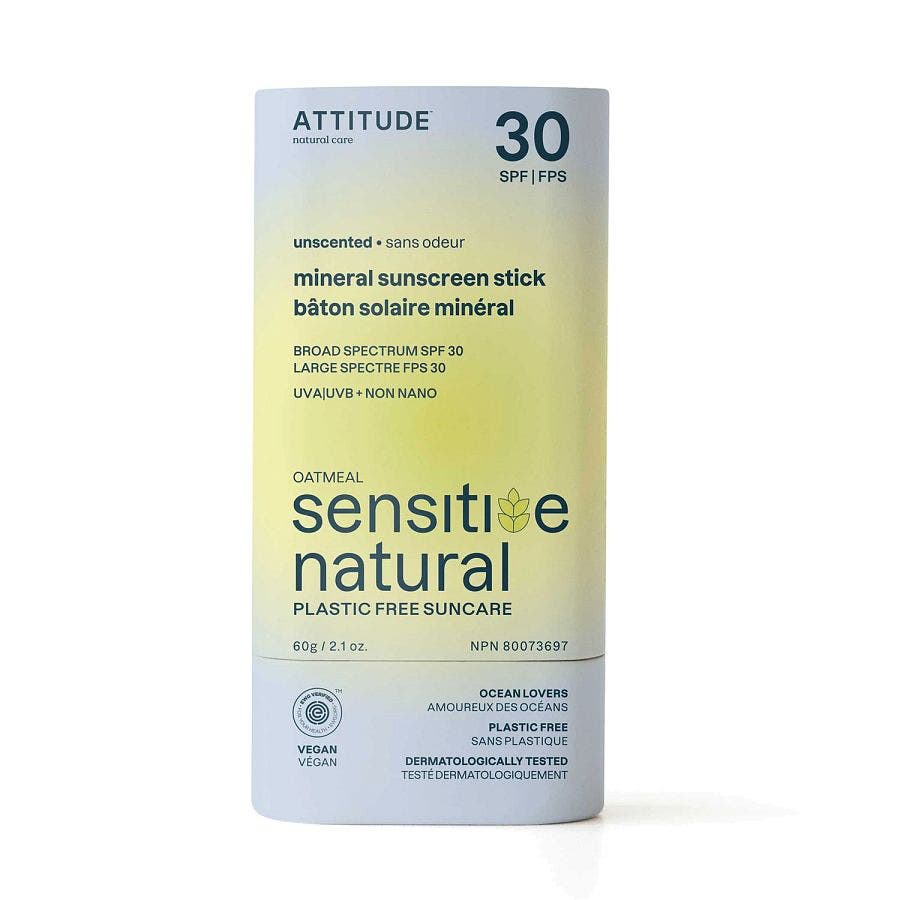 Attitude Sunly Oatmeal Sensitive Natural SPF 30 Mineral Sunscreen Stick 2.1 oz.